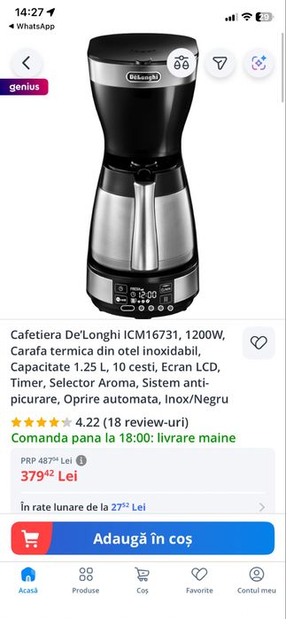 Cafetiera De’Longhi ICM16731, 1200W