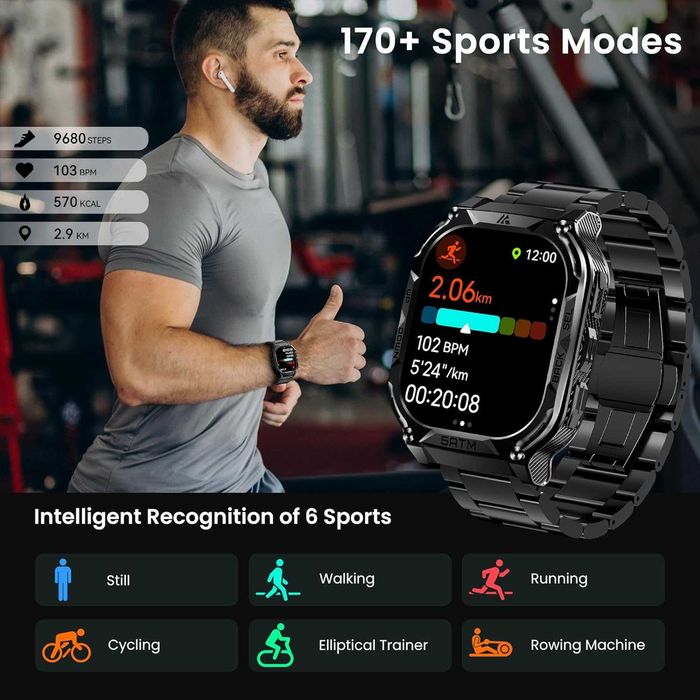 kospet Smartwatch robust cu carcasă integral metalică (standard militar), GPS integrat, (480 mAh), rezistență la apă 5ATM și IP69
