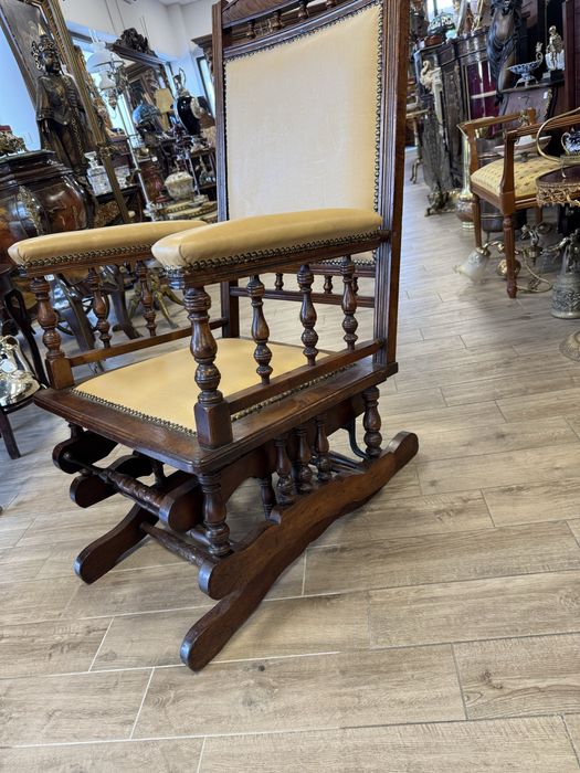 Fotoliu / balansoar vintage - stil englezesc - lemn masiv si piele