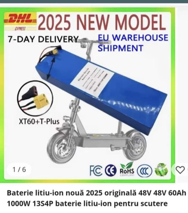 Baterie litiu-ion 48 V 60 Ah 1000 W 13S4P pentru trotineta electrică