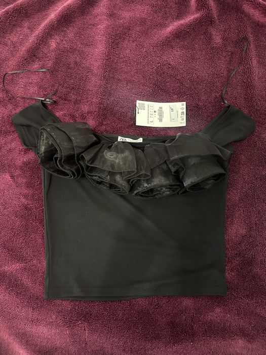 Нова черна блуза с рози от органза от ZARA М/Л размер
