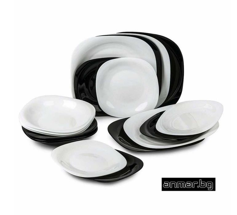 Сервиз за хранене 19 части, черно и бяло, Luminarc Carine