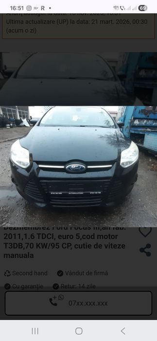 Vand bara fata pentru ford focus 3 in stare foarte buna. Culoare neagr
