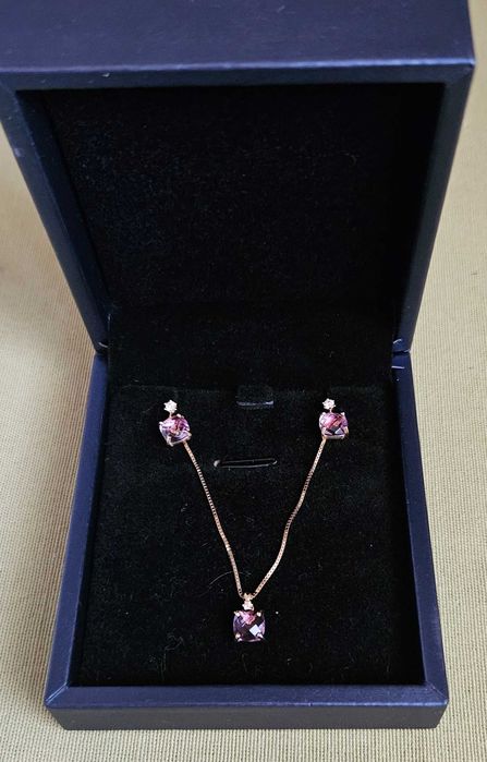 Lant din aur cu pandantiv si cercei 3,82 gr- set din aur si ametist