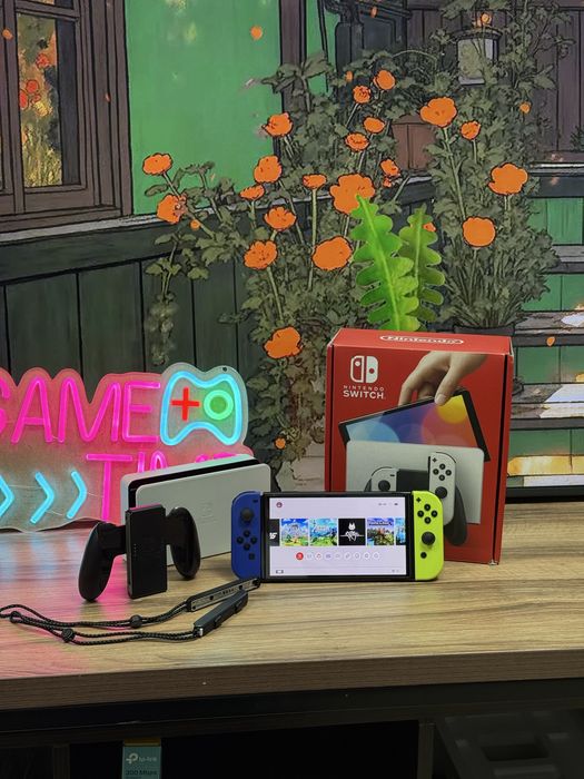 Прошитая Nintendo Switch Oled с играми, с защитным стеклом