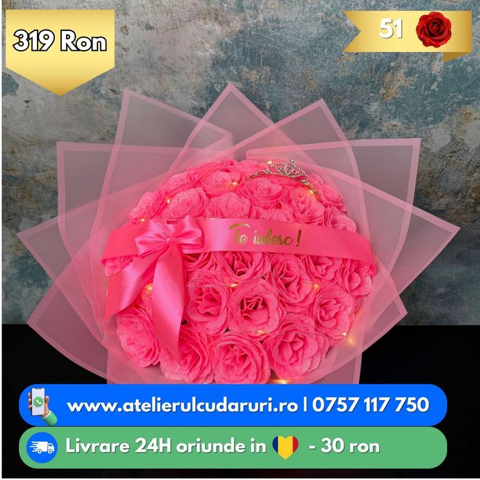 Buchete Trandafiri Sapun - Simple / cu Stitch / cu Sclipici