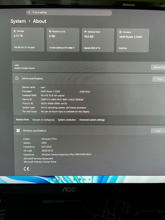Vând PC Gaming – AMD Ryzen 5 5500, 16 GB DDR4, HDD 2 TB