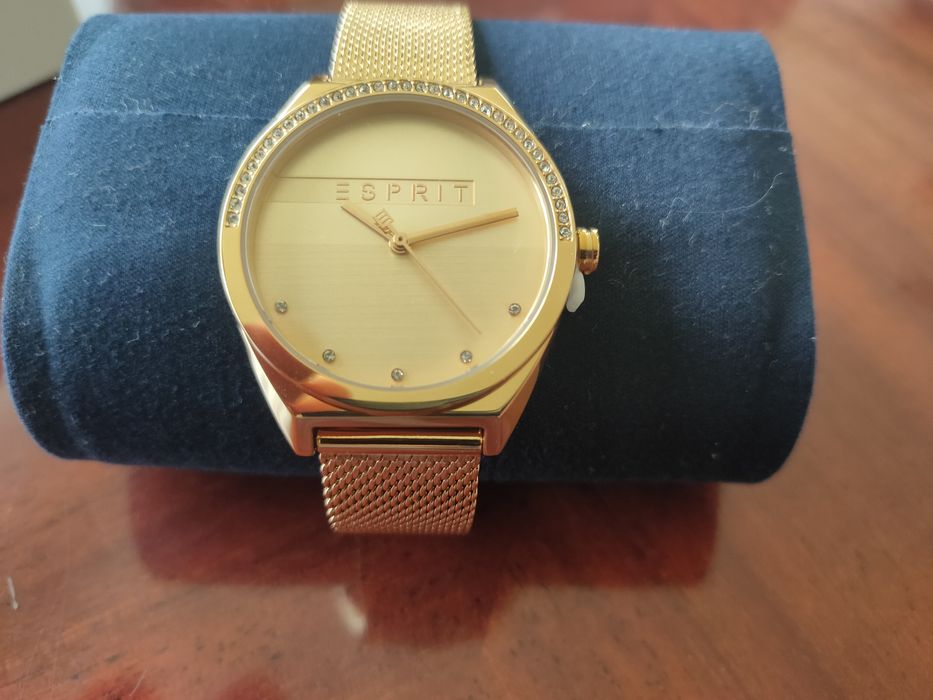 Ceas Esprit analog cu bratara cu model plasa, Auriu