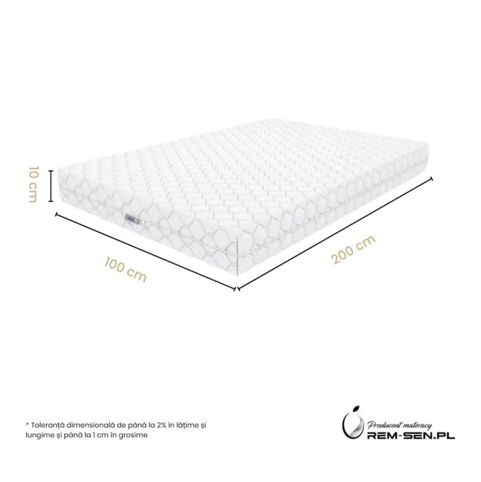 Saltea Hipoalergenica REM-Sen Simple, 100x200x10 cm, cu spuma MidCell, reversibila, husa lavabila, Certificat Oeko-Tex, fermitate H4 (ferma)