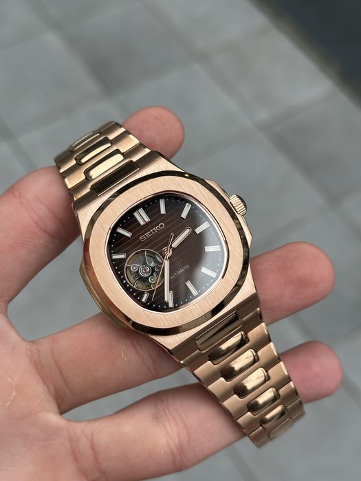 Ceas Seiko Nautilus Open Heart Rose Gold Chocolate Mod