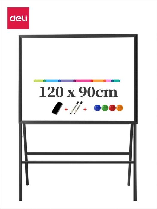Доска белая 90*120 Deli 8784 (на подставке с маркером губкой магнитом)