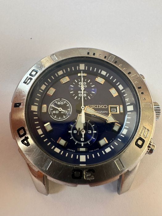 SEIKO, Мъжки кварцов часовник аналогов хронограф WR 100M син циферблат.