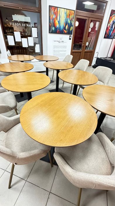 8 mese rotunde din stejar cu picior metalic