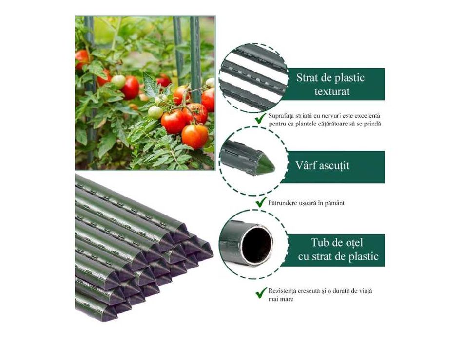 Set 20 de araci gradina pentru plante, metal cu PVC verde