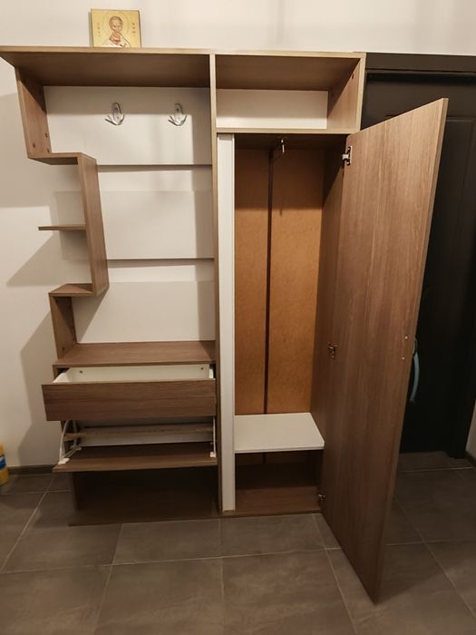 Dulap hol cu pantofar, cuier și oglinda 123x35x195