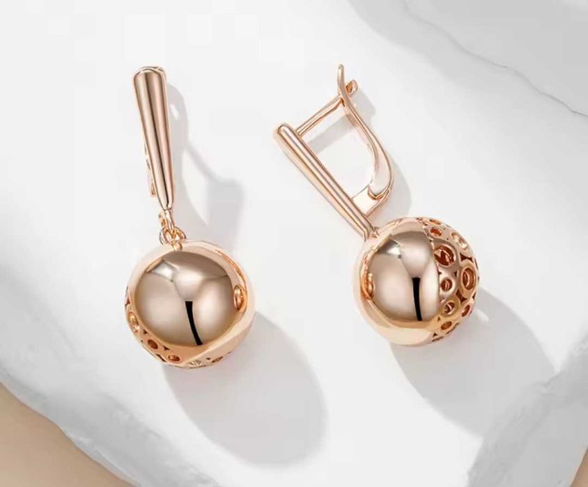 GP11, cercei placati aur 14k, incuietoare sigura, bile mari