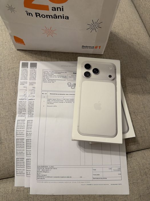 iphone 17 pro max 256gb silver, NOU, sigilat, factura/garantie 2 ani