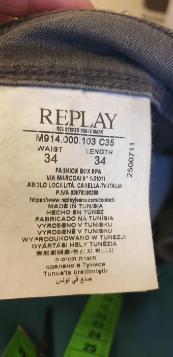 Replay Milano Anbass  Stretch Slim Fit 34/34 НОВО ОРИГИНАЛ Мъжки Дънки