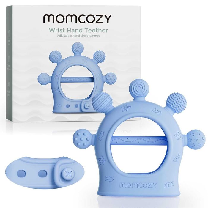 Momcozy прорезыватель, силиконс браслетом (голубой/розовый/зелёный)