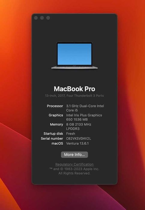 MacBook Pro 13 2017 Touch Bar 256GB (4xTB3) + СЛУШАЛКИ ПОДАРЪК