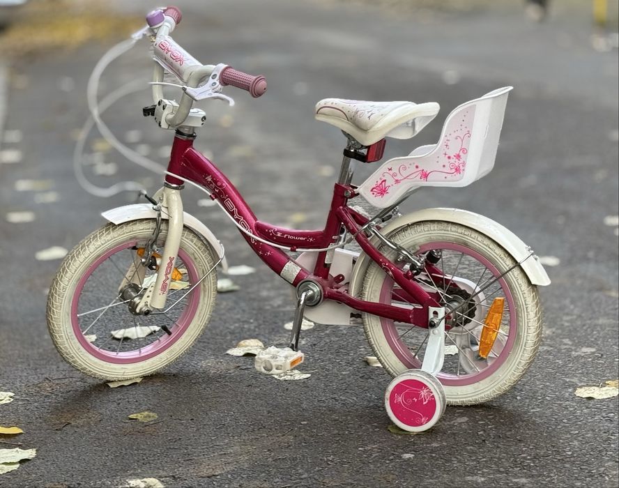 Велосипед за момиче 14" Flower Pink, с помощни колела