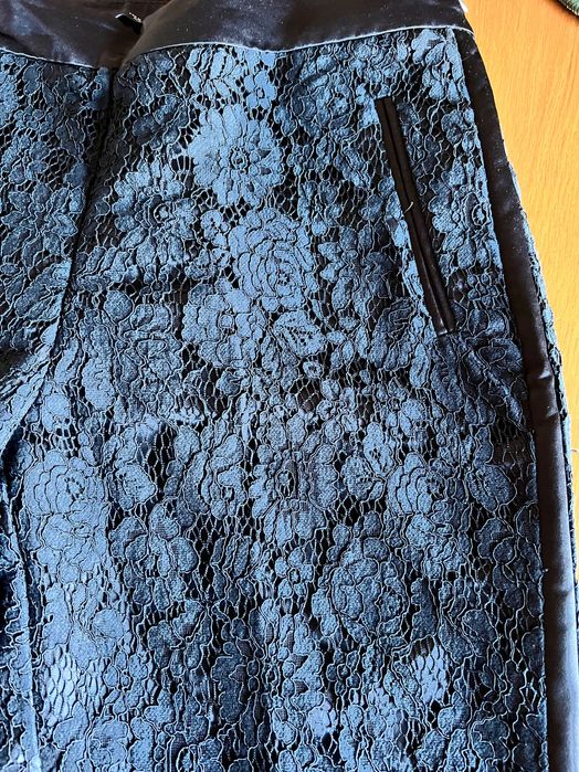 Панталон Zara черна дантела с подплата, офис/елегантен