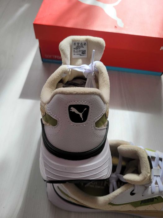 Puma, Pantofi sport low-cut, Alb cu Galben si Kaki, Nr. 44, Nou