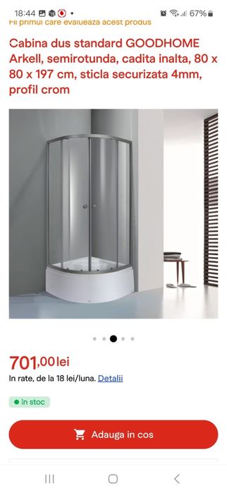 Cabina duş cu cadița