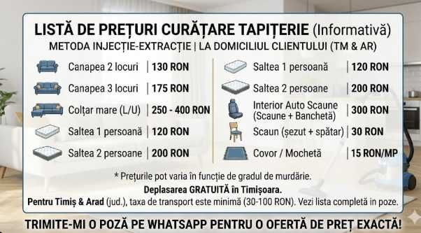 Curățare Tapițerie Auto / Canapele / Saltele la Domiciliu (TM & AR)