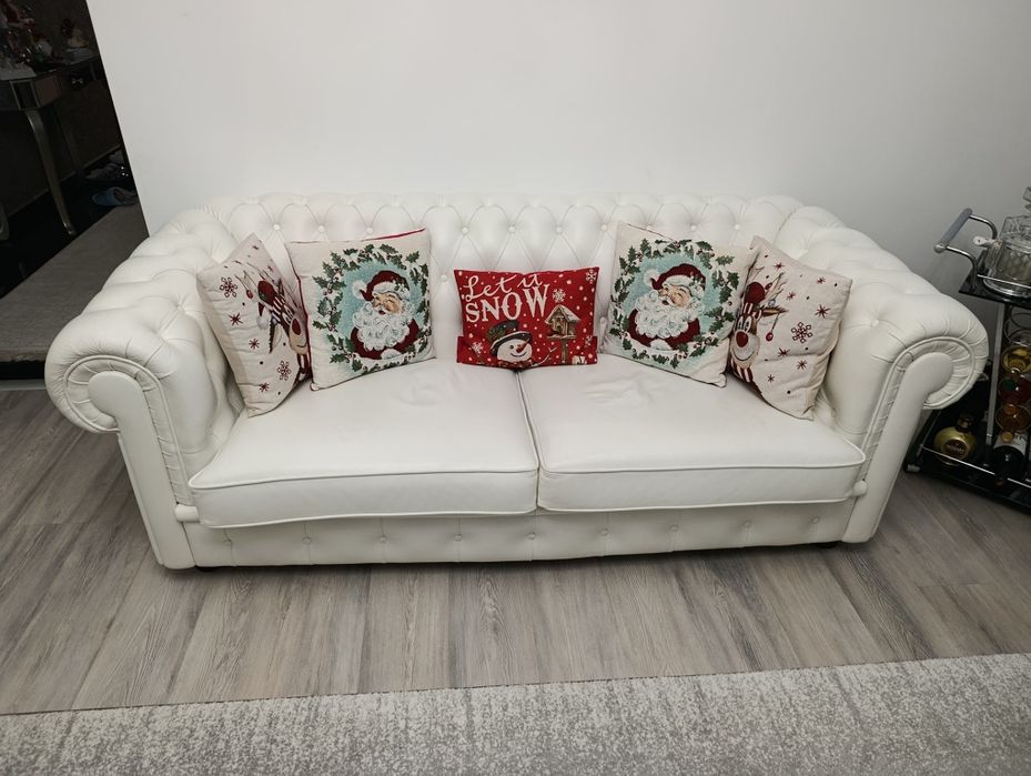 Set canapele și fotolii Chesterfield piele naturala