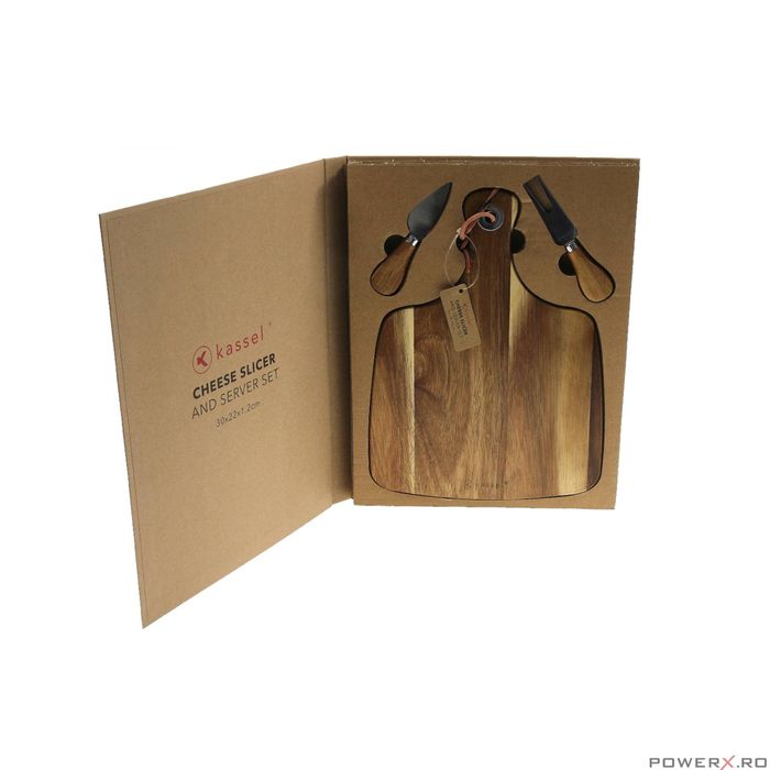 Set 3 ustensile pentru taiat si servit branzeturi, lemn de salcam,