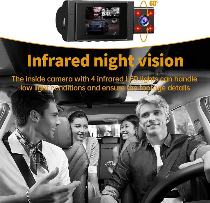 Висококачествена даш камера Yansoo Dash cam 3 канална, 2 камери