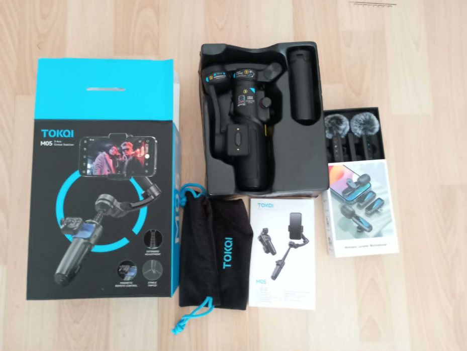 Gimbal Tokqui M05 + CADOU Set 2 Microfoane Wireless