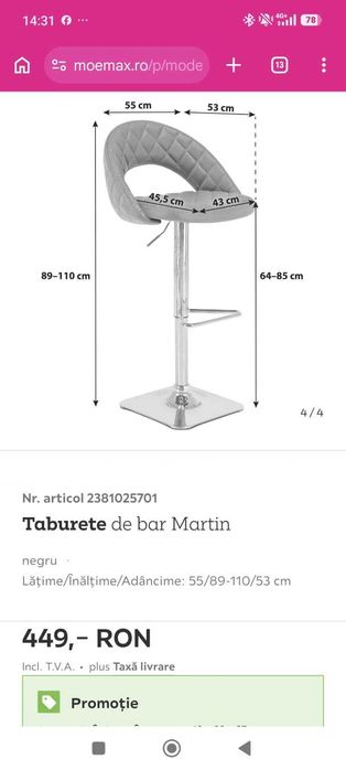 set 2 tabureti bar