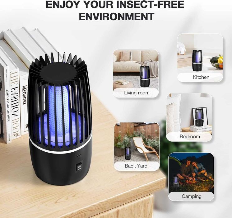 REDUS de la 165 ron, Aparat anti insecte CAMPING 2 in 1 cu lampa UV electrica si lumina, cu acumulator intern, 360 gr