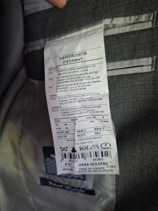 Costum bărbați D'S Damat mărimea 46 (Drop 6), gri, cu lână, ca nou