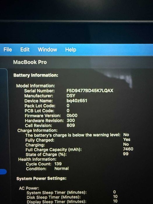 Apple MacBook Pro 16" (2019) – Cycle count: 139