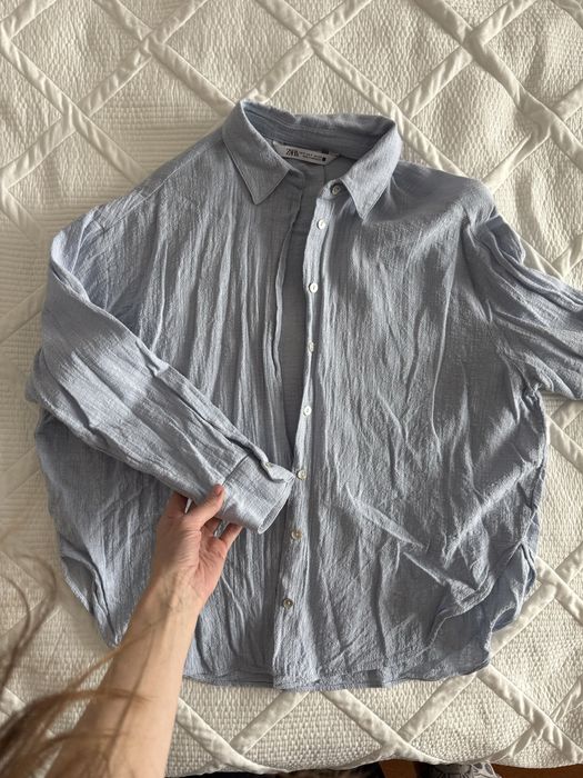 Рубашка Zara белая голубая