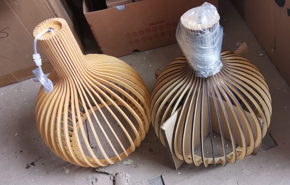 Дизайнерска лампа от шперплат висяща пампа Ф35 см Е27