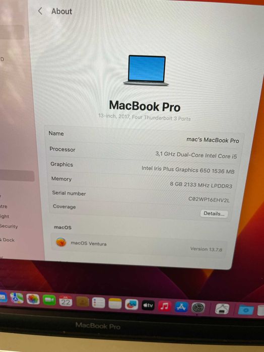 13" MacBook Pro A1706 Touch(Mid-2017)-i5/8GB/256GB