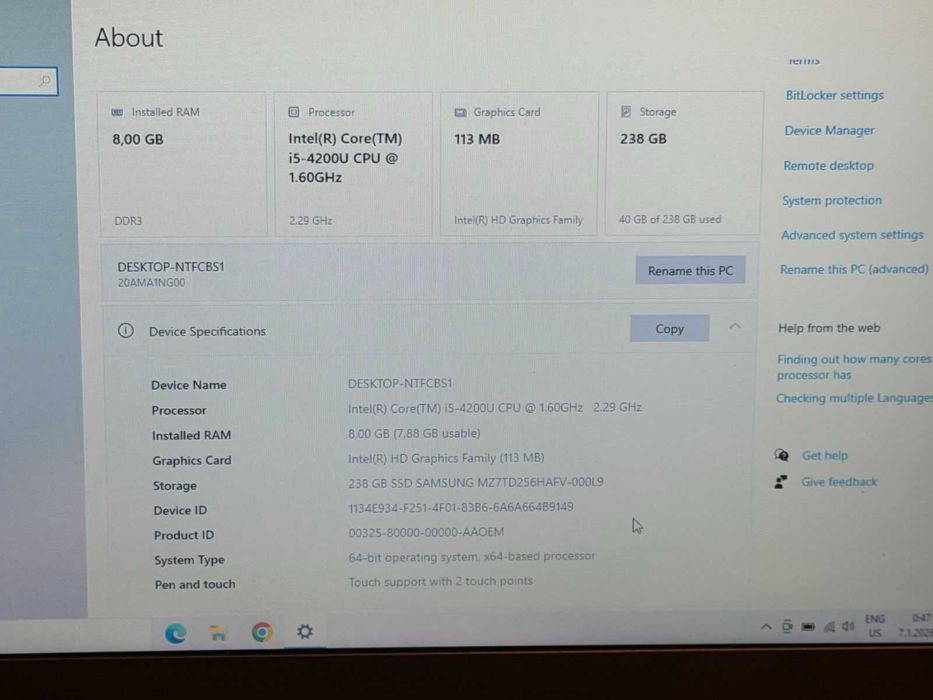 Lenovo Thinkpad X240 Intel i5 4200U/8RAM/256 SSD Samsung