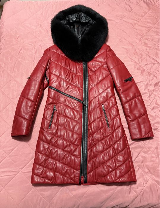 Geaca din piele naturala cu blana de vulpe