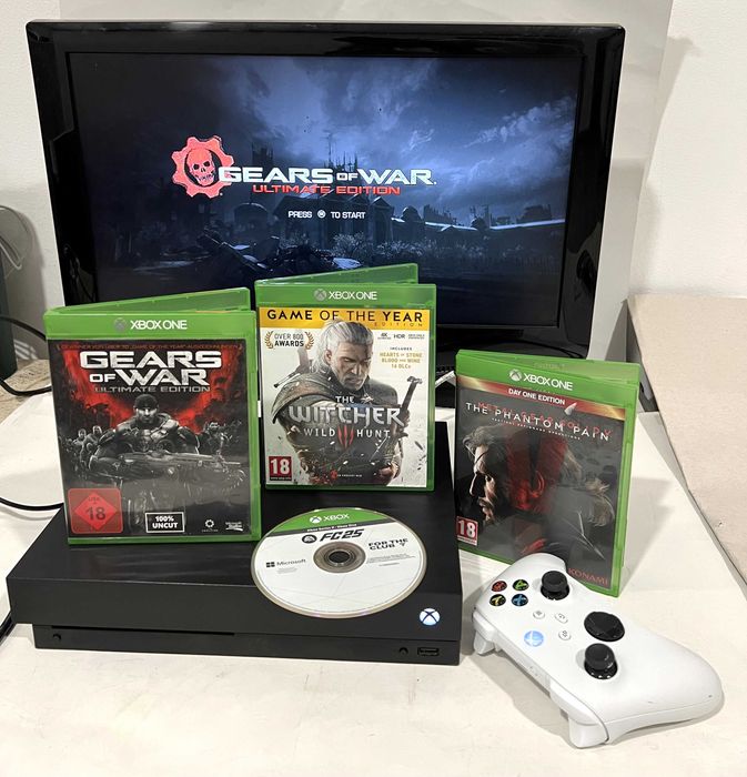 Consola  Xbox One X, 1TB, garantie, FC2025, Witcher, Gears of War și The Phantom Pain!