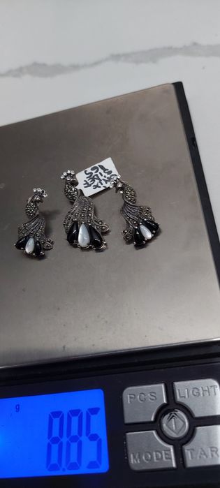 Set argint cu sidef,onix și marcasite model păun