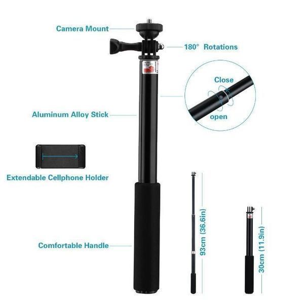 Монопод (селфи стик) клас 5 за gopro и смартфони, 98см, Алуминий