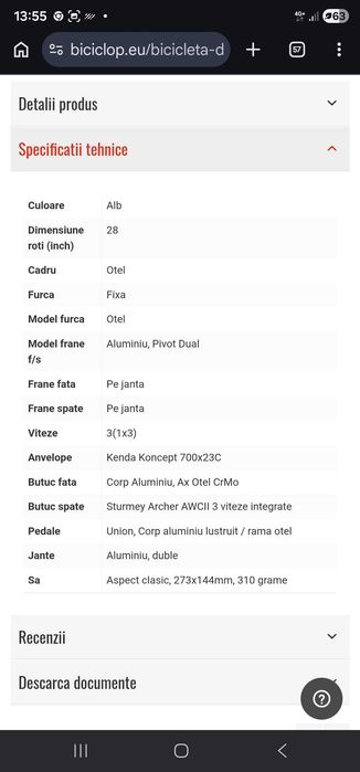 Bicicletă Pegas Clasic Alb Perlat