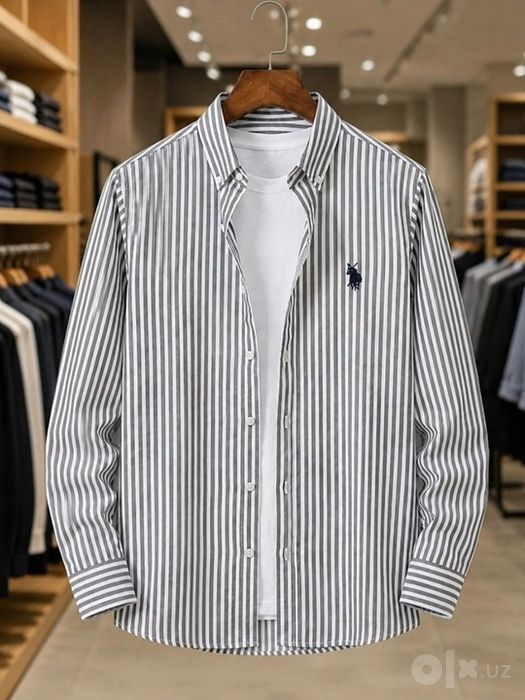 Рубашка мужская Polo Ralph Lauren в полоску, хлопковая премиум Турция