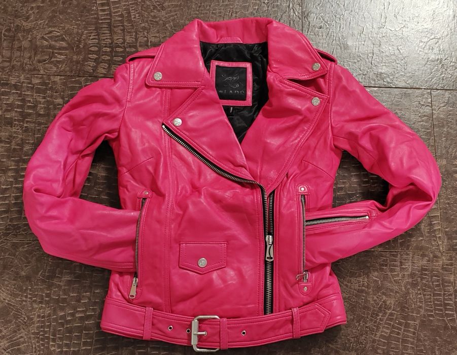Geaca de piele naturala, LADC Paris, roz, masura S