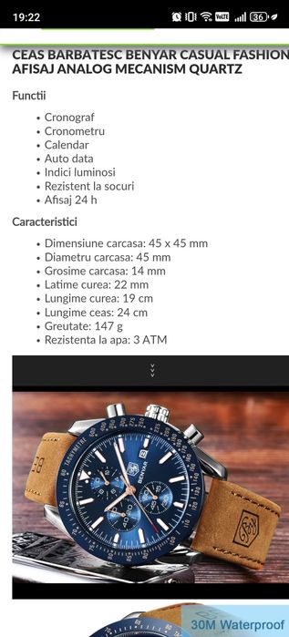 Ceas barbatesc BENYAR nou