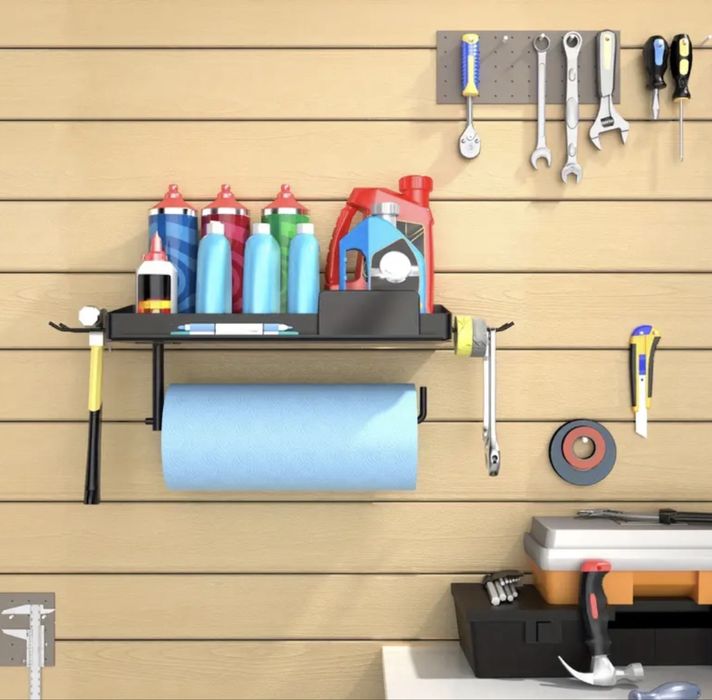 Стенен държач за работна (индустриална) хартия с рафт и подвижни куки